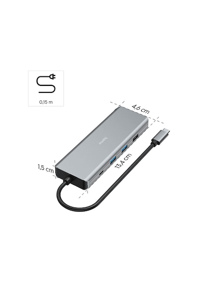 Hama Hm.200142 Usb-c-hub,9 Ports, 2x Hdmı,usb-a,usb-c,lan Usb Hub Gri Gri
