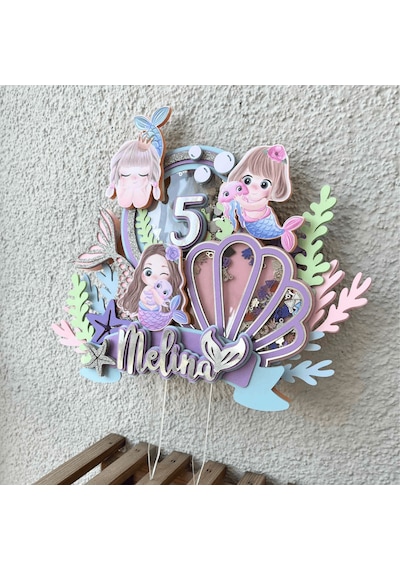 Deniz Kızı Temalı Kız Çocuk Doğum Günü İsme Özel 3d Pasta Süsü Cake Topper Çocuk