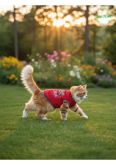 Kırmızı Renkli Patili Aşk Baskılı Kedi Ve Köpek Kıyafeti Tişörtü Elbisesi Medium/m/beden 2