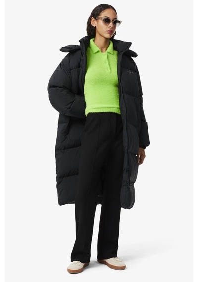 Lacoste Long Oversized Down Fill Jacket Çıkarılabilir Kapüşonlu Kaz Tüyü Kadın Parka Siyah Siyah