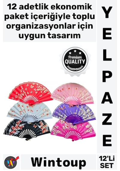 Yelpaze Kalite Katlanabilir El Tipi Kına Düğün Organizasyon Plastik Kumaş Şık Renkli Yelpaze 12'li 17709534