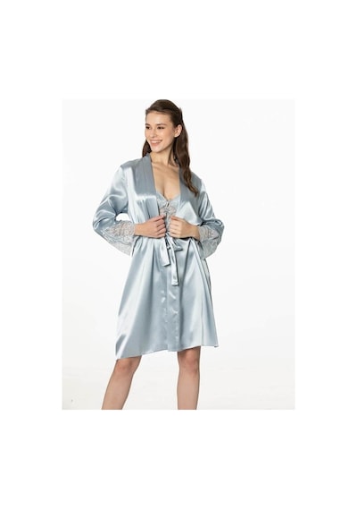 Pierre Cardin 2Li Saten Kısa Gecelik Sabahlık 4300 Mist (546534774)