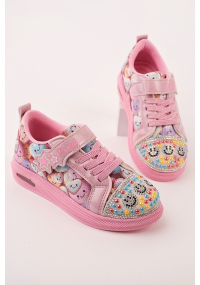 Muggo Smile Taş Detaylı Desenli Cırtlı Kız Çocuk Işıklı Günlük Sneaker Spor Ayakkabı Pudra Muggo Smile Taş Detaylı Desenli Cırtlı Kız Çocuk Işıklı Günlük Sneaker Spor Ayakkabı Pudra