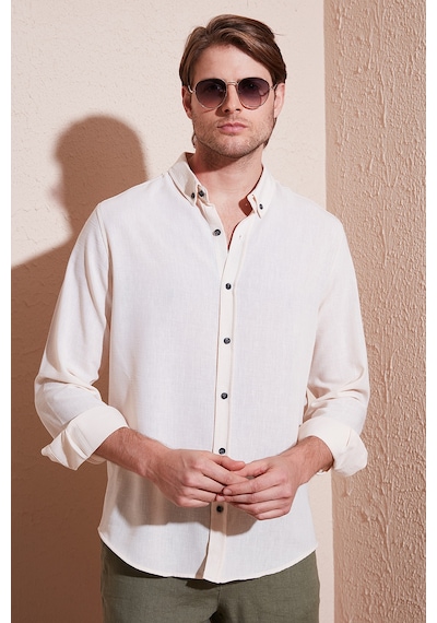 Buratti Regular Fit Uzun Kollu Düğmeli Yaka Erkek Gömlek Cf25S116777 Krem