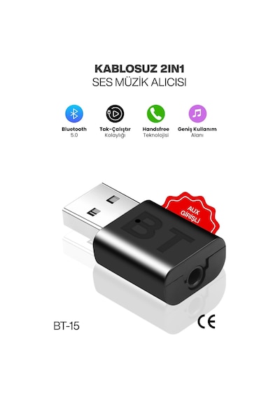 Usb 2ın1 Bluetooth Kiti 3.5 Mm Aux Receiver Rx/tx Transmitter Kablosuz Ses Alıcı Verici Tak Çalıştır