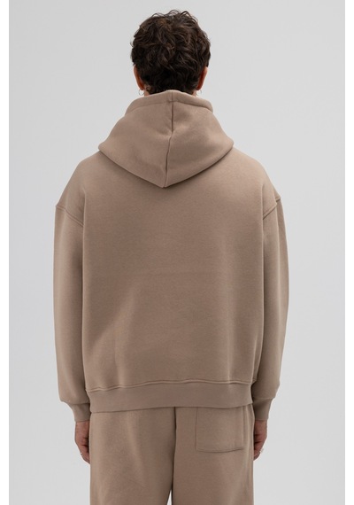Vamos Basic Oversize Kapüşonlu Sweatshirt Vizon