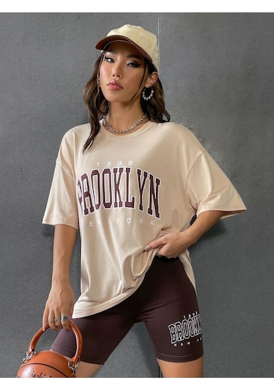 Flood Of Style Kadın Bej Brooklyn Bisiklet Yaka Tshirt