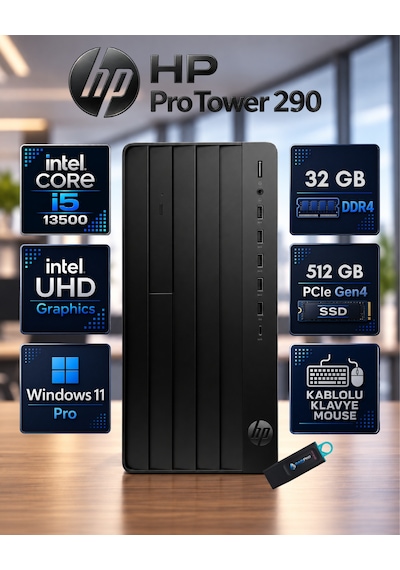 HP Pro Tower 290 G9 623Y0ETRNP30 i5-13500 32 GB 512 GB SSD W11P Masaüstü Bilgisayar