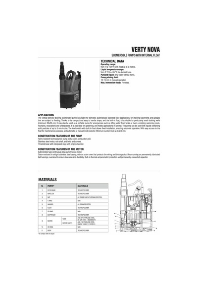 Dab Verty Nova 400 M - 400 Watt Gizli Flatörlü Sıfırdan Emişli Dalgıç Pompa - 1¼''