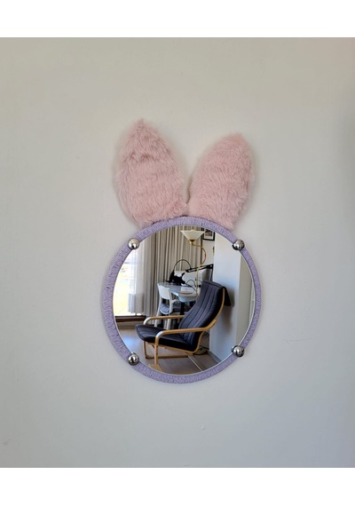Pembe Tavşan Kulaklı Lila Çerçeveli Çocuk Odası Ayna