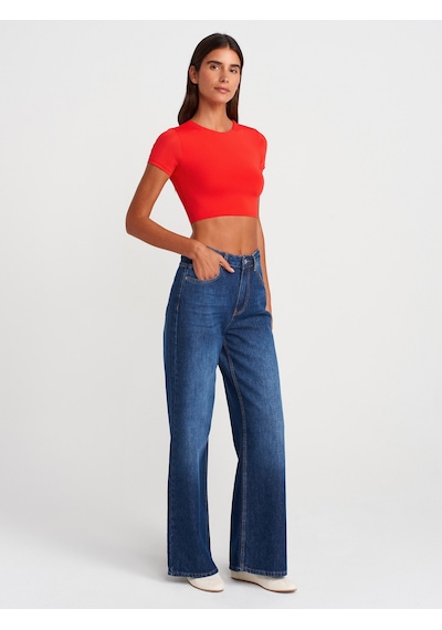 Dilvin 31175 Bisiklet Yaka Crop Top-k.kırmızı K.kırmızı Koyu Kırmızı