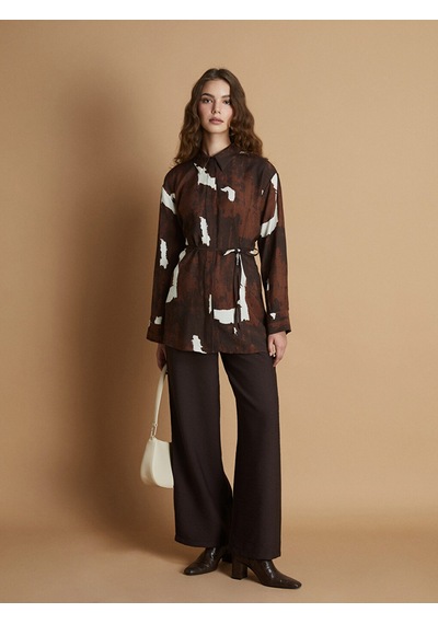 Lcw Modest Kahverengi Batik Desenli Kadın Gömlek Tunik
