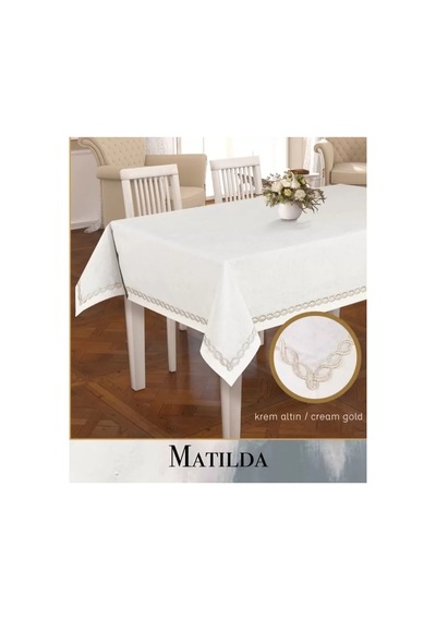 Matilda Model Krem-gold 155x260 Cm Keten Tablecloth Masa Örtüsü Şık Dekorasyon Çok Renkli