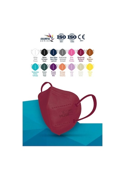 Musk  Ffp2 Maske Bordo Renk 10 Adet