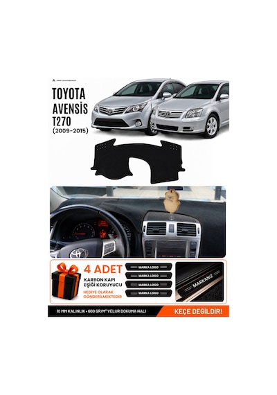 Toyota Avensis T270 2009-2015 Uyumlu Torpido Örtüsü, Torpido Kılıfı - Siyah - To004