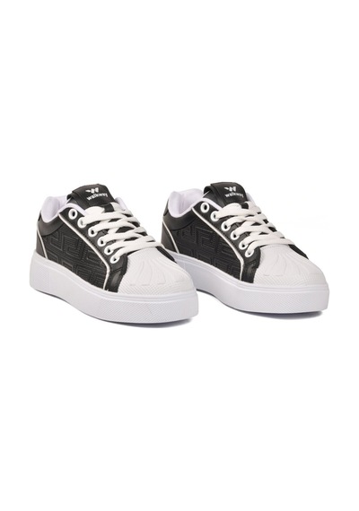 Walkway Siyah-beyaz Bağcıklı Kalın Rahat Tabanlı Kadın Casual Yürüyüş Ayakkabı Sneaker 26201 Siyah - Beyaz