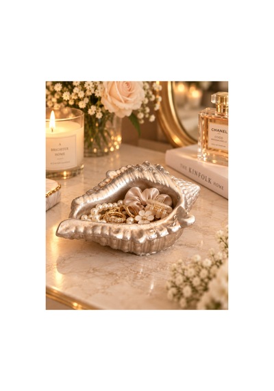 Dekoratif Deniz Kabuğu Takı Tabağı Takı, Toka Ve Aksesuar Düzenleyici Polyester 18 X 11 Cm Gümüş