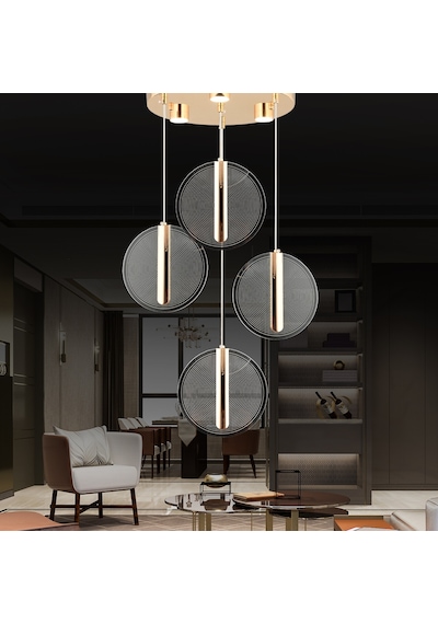 Dustin 4'lü Yuvarlak 3 Renk 52 Watt Gold Kristal Ledli Modern Oturma Odası Salon Sarkıt Avize Diğer