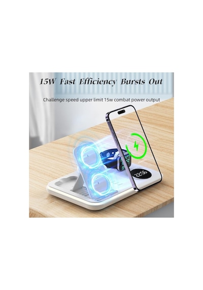 A82 5in1 Telefon Saat Kulaklık Wireless Şarj Cihazı Rgb Işıklı Katlanabilir 30w Kablosuz Şarj