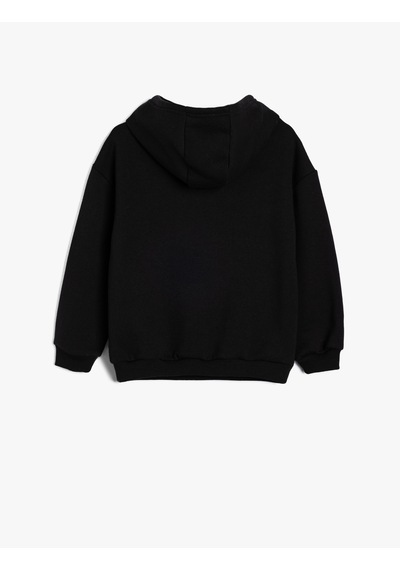 Koton Kapşonlu Sweatshirt Ayıcık Baskılı Şardonlu Slogan Temalı Siyah 5wkg10048ak Siyah