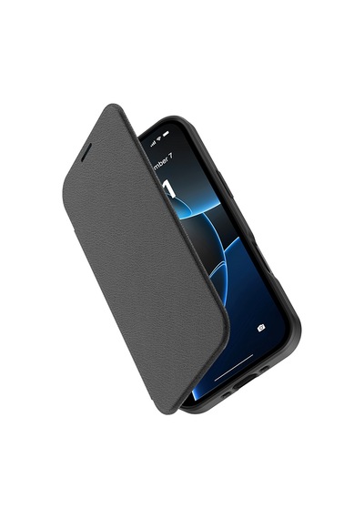 Apple Uyumlu iPhone 17 Air Kılıf M-safe Şarjlı Raptic Air Folio Şeffaf Kartlıklı Kapaklı Kılıf Siyah