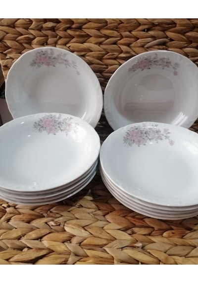 Porland Porselen Rüya 19 Cm Büyük 12 Adet Çukur Yemek Tabak