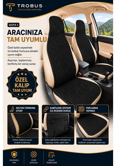 Ford Ranger 2012-2018 Üniversal Örme Ön 2 Parça Minder Terletmez Kaymaz Taban Siyah