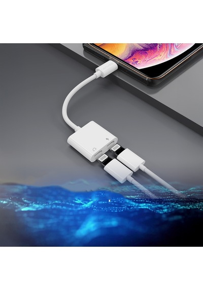 Lenyes Ax92 Lightning To Lightning 2in1 Şarj Ve Kulaklık Dönüştürücü Adaptör Beyaz Beyaz