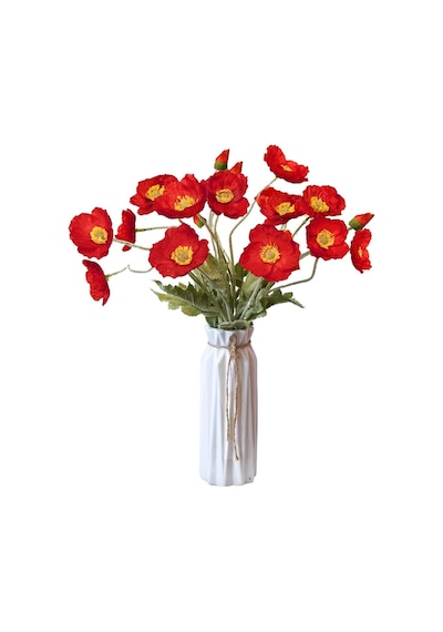 Yapay Çiçek Gelincik Çiçeği Kırmızı Renk 3 Çiçek 1 Tomurcuk 59cm
