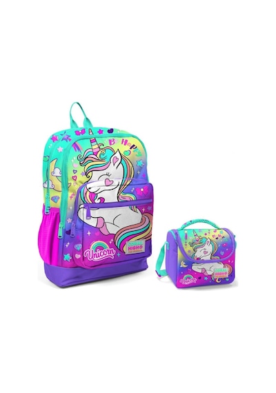Coral High Su Yeşili Lavanta Unicorn Okul Sırt Ve Beslenme Çantas