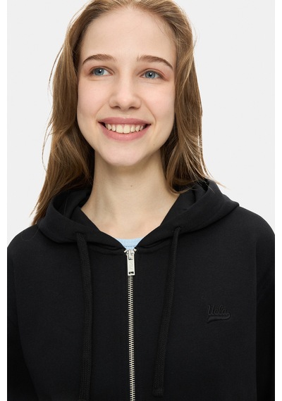Ucla Vıvıana Siyah Kapüşonlu Baskılı Fermuarlı Standard Fit Kadın Sweatshirt Siyah