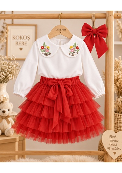 Kokoş Bebe Çiçek Yakalı Bluz Tüllü Etek Tokalı Kız Çocuk Takım - 5/12 Yaş - 31929 Kırmızı Kokoş Bebe Çiçek Yakalı Bluz Tüllü Etek Tokalı Kız Çocuk Takım - 5/12 Yaş - 31929 Kırmızı