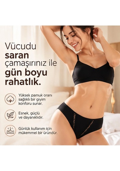 Elitse Kadın Pamuklu Zikzak İşlemeli Bikini Kesim Külot Siyah, Beyaz Dantel Detaylı Rahat Günlük İç Giyim Elitse Kadın Pamuklu Zikzak İşlemeli Bikini Kesim Külot Siyah, Beyaz Dantel Detaylı Rahat Günlük İç Giyim