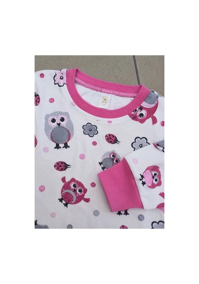 Kız Çocuk Premium Penye Baykuş Desenli Uzun Kollu Pijama Takımı 2-11 Yaş - Pembe