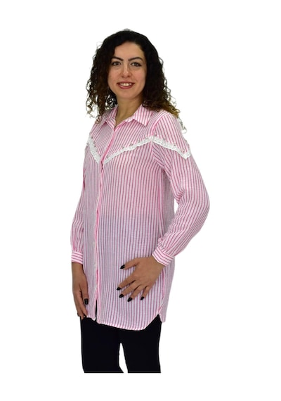 Kadın Çizğili Keten Gömlek Bgl-st03706 Pembe