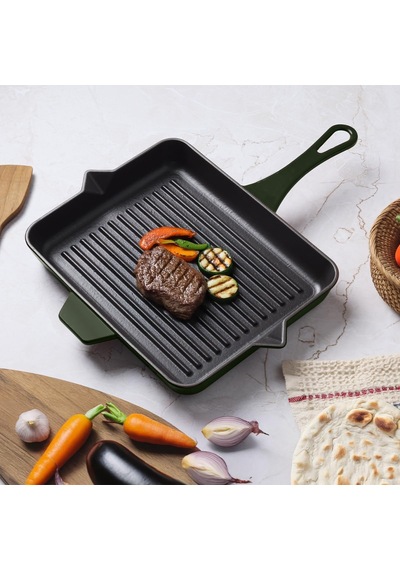 Yıldız Duo Techniq Grill Döküm Izgara Tava Fesleğen 26x32cm Çok Renkli