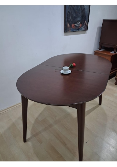 Masa Oval 90641 Retro Ayak Model Kayın Retro Açılır Parlak Ceviz Tabla El Yapım Kahverengi Masa Oval 90641 Retro Ayak Model Kayın Retro Açılır Parlak Ceviz Tabla El Yapım Kahverengi