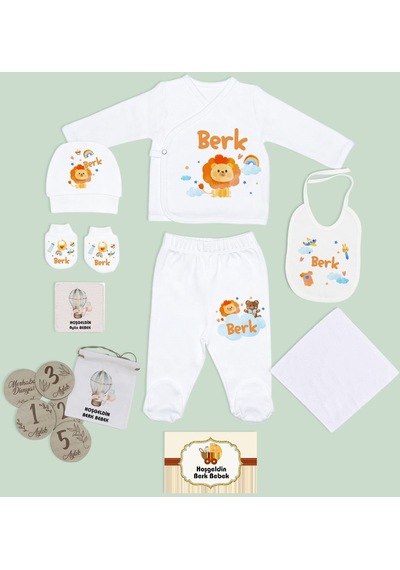 Bk Kids Kişiye Özel Beyaz Hastane Çıkışı,bebek Anı Kartı,yeni Doğan Bebek Giyim Hediyesi,9 Parça Bebek Hediye Seti-4