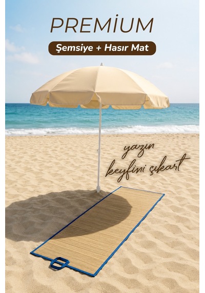 Krem 2 Metre 10 Telli Plaj - Bahçe Şemsiyesi Ve Hasır Mat Bej