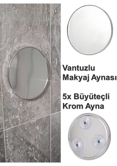 Vantuzlu Büyüteçli Krom Dekoratif Makyaj Aynası