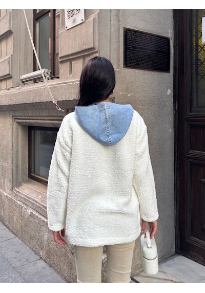 Esra Butik78 Kadın %100 Pamuk Kapüşonlu Çıtçıtlı Denim Detaylı Peluş Ceket Oversize Günlük Mont Beyaz Esra Butik78 Kadın %100 Pamuk Kapüşonlu Çıtçıtlı Denim Detaylı Peluş Ceket Oversize Günlük Mont Beyaz