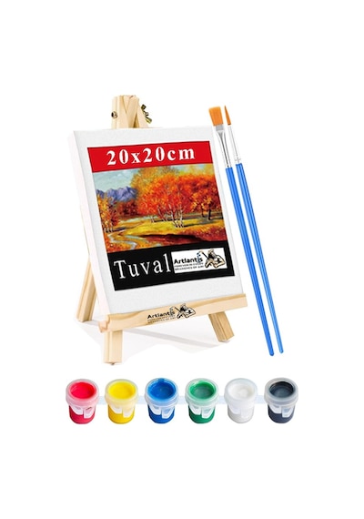 Mini Şövale 20x20 Cm Tuval 3 Ml Akrilik Boya 6 Renk Ve Fırça 1 Paket 20x20 Mini Tuval Masaüstü Küçük Şövale Boyama Seti