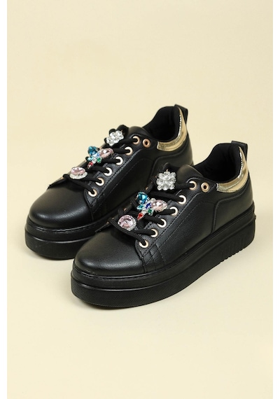 Taşlı Sneakers Siyah-Siyah