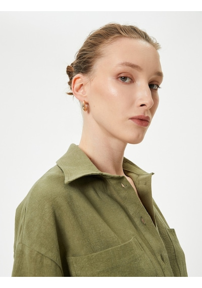 Koton Crop Oversize Gömlek Viskon Keten Karışımlı Düğmeli Kısa Kollu Cepli Bej 4sak60415pw Ekru Koton Crop Oversize Gömlek Viskon Keten Karışımlı Düğmeli Kısa Kollu Cepli Bej 4sak60415pw Ekru