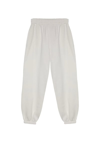 Paçası Lastikli Spor Pantolon Ekru