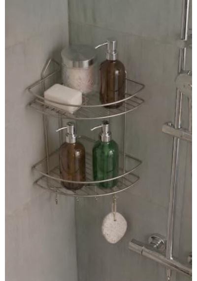 Tr Krom Yapışkanlı Banyo Köşeliği Düzenleyici, Şampuanlık, Duş Rafı 2 Katlı Ek-02 Diğer