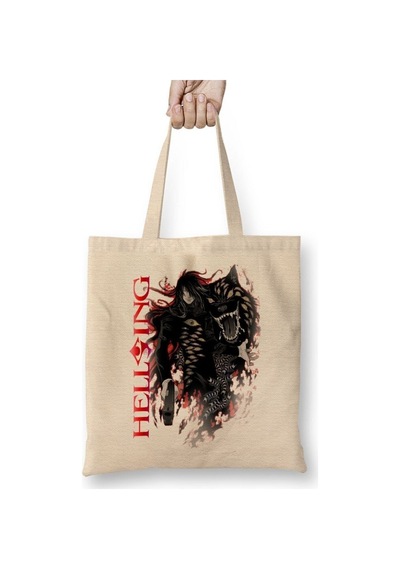 Toyaso Hellsing Alucard İs Black Beyaz Bez Çanta Uzun Saplı Alışveriş Çantası Plaj Çantası Beyaz