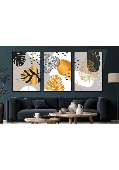 Alüminyum Çerçeveli Gerçek Cama Baskı Sanat Temalı 3'lü Set Cam Tablo 0011