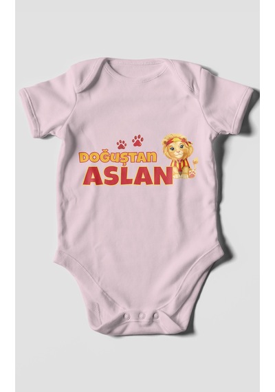 Morivokids Doğuştan Aslan Kısa Kollu Bebek Body %100 Pamuk Bebe Pembe