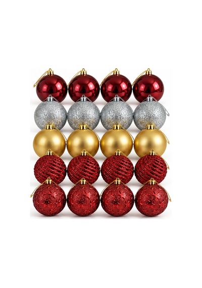 Bakgelal Premium 20 Adet Yılbaşı Ağacı Süs Topu Seti 6 Cm Karma Desenli Ve Renkli Çam Ağacı Süsü Kırmızı, Gold, Gümüş - 9016739373309 Diğer